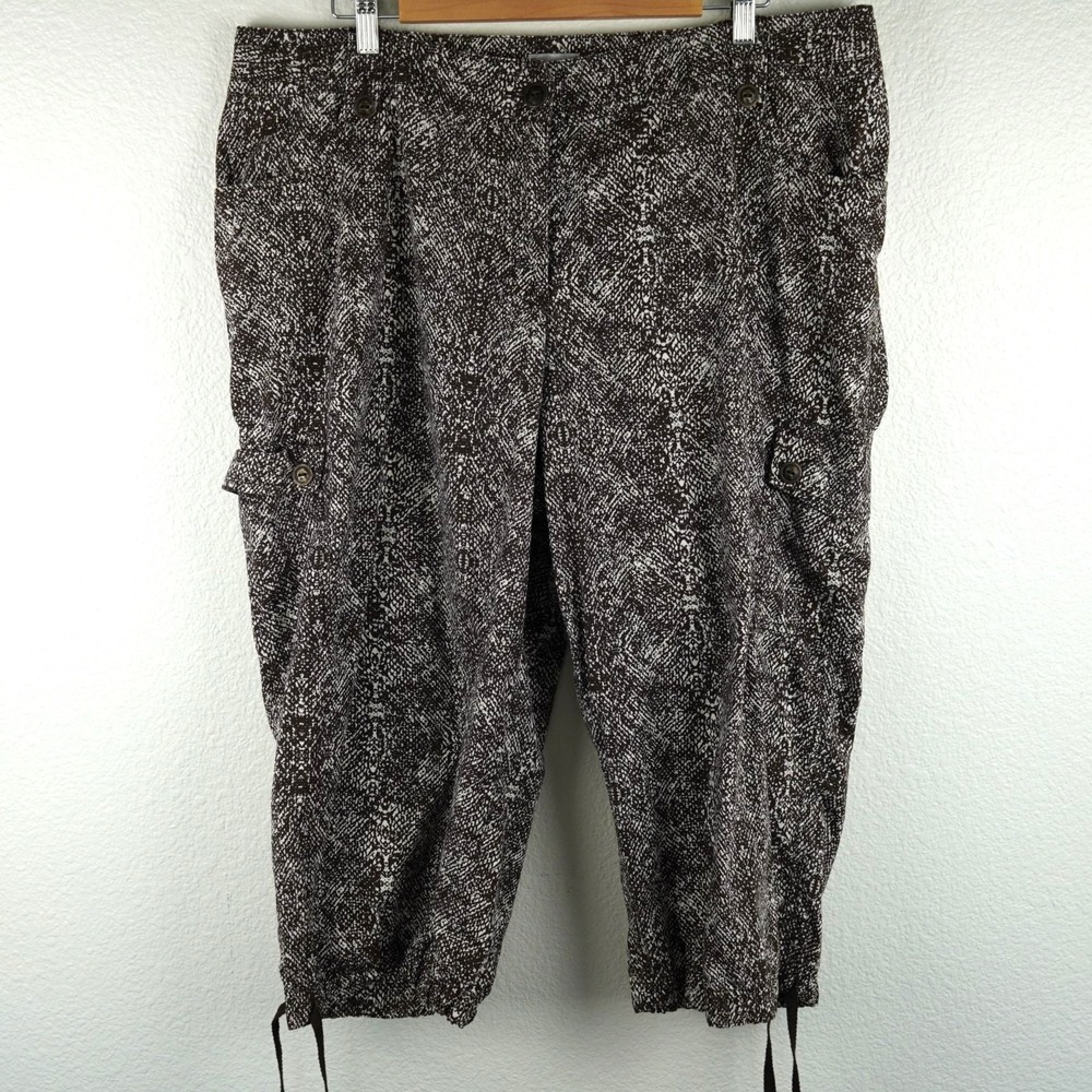 Chicos Crop Cargo Pants Womens Size 3 Brown Patterned Stretch Casual Minimalist‎